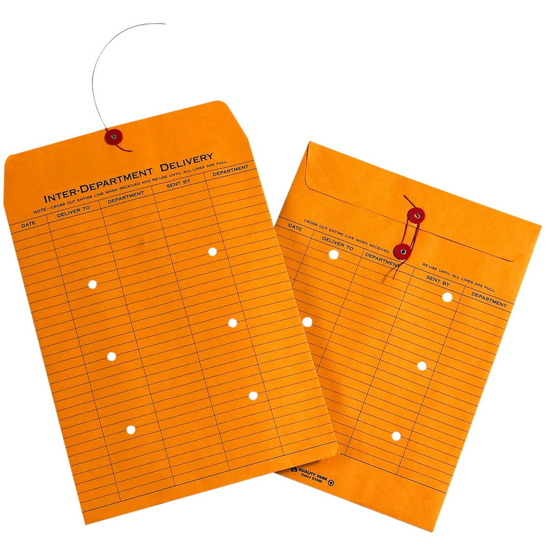Inter-Department Envelopes, 10' X 13', Kraft, String and Button Closure, Reusabl