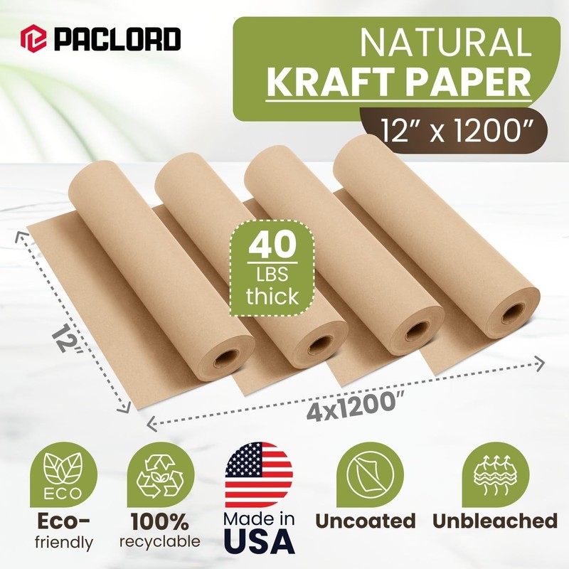 Rollo de papel kraft natural de 12 x 1200 pulgadas 100 pies Papel de regalo marr gallery