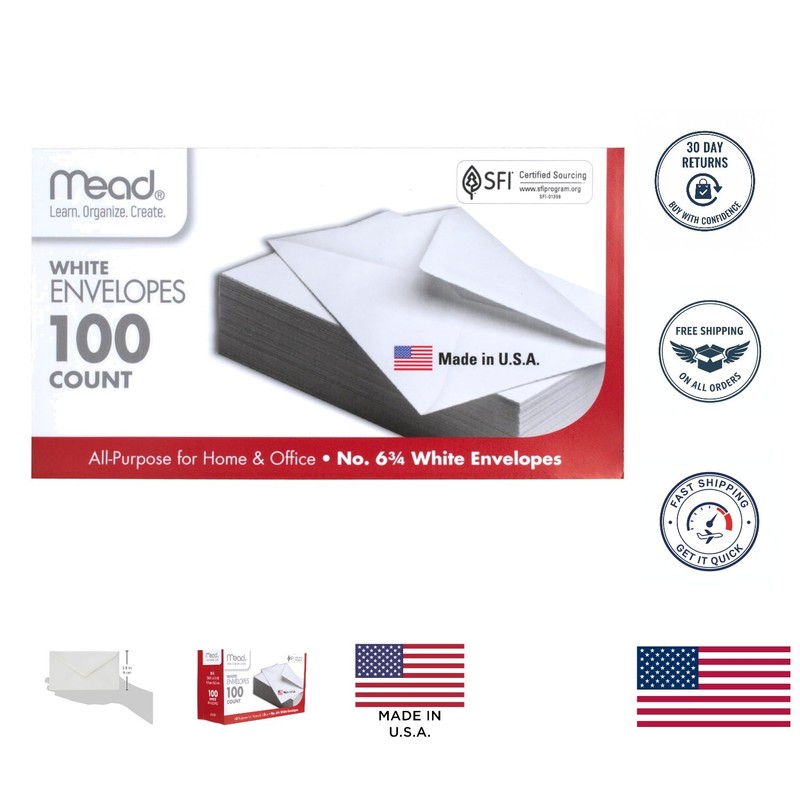 White Security Envelopes 6 3/4 inch, 100 Count – Ideal for Everyday Mailing