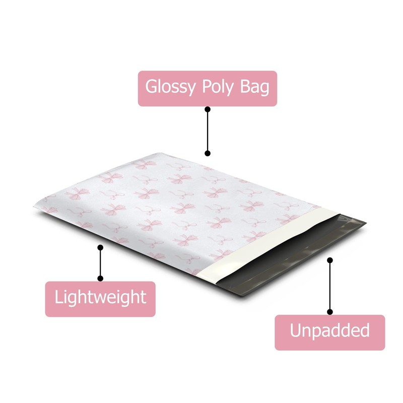 10x13 (100) Pink Bows Valentine's Day Designer Poly Mailers Waterproof Self S... gallery
