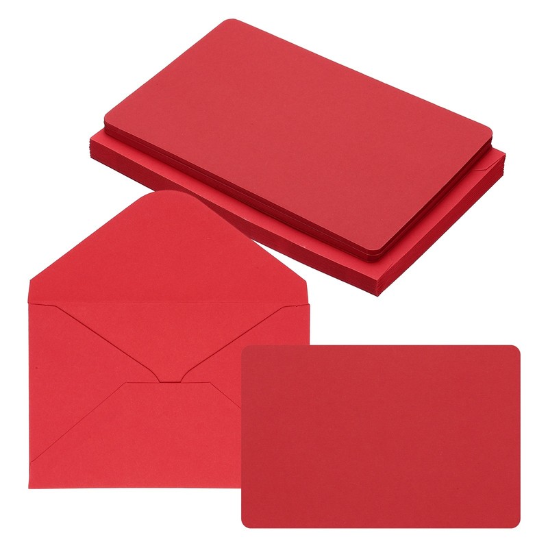 25Sets 4 x 6" Blank Cards and Envelopes, Rounded Corner Cards, Bright Red
