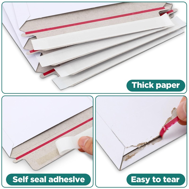 100 Pack Rigid Mailers Self Seal Stay Flat White Cardboard Photo Document Shi... gallery