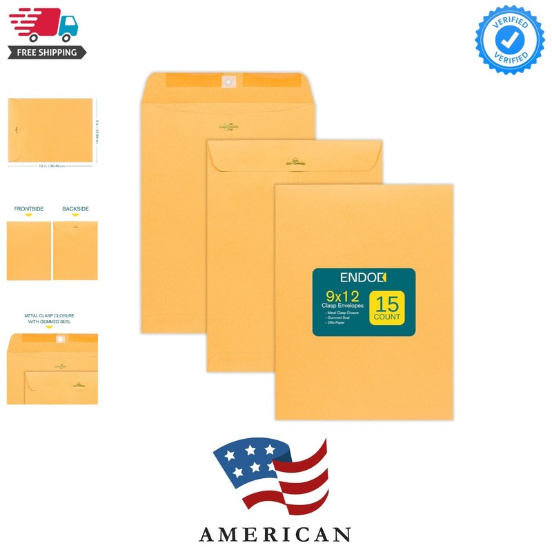 Clasp Envelopes 9×12-15 Pack Brown Kraft Catalog Envelopes with Clasp Closure…