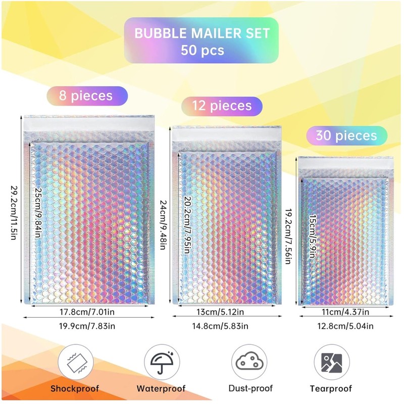 Self Seal Holographic Cushion Envelopes, Padded Mailing Bags