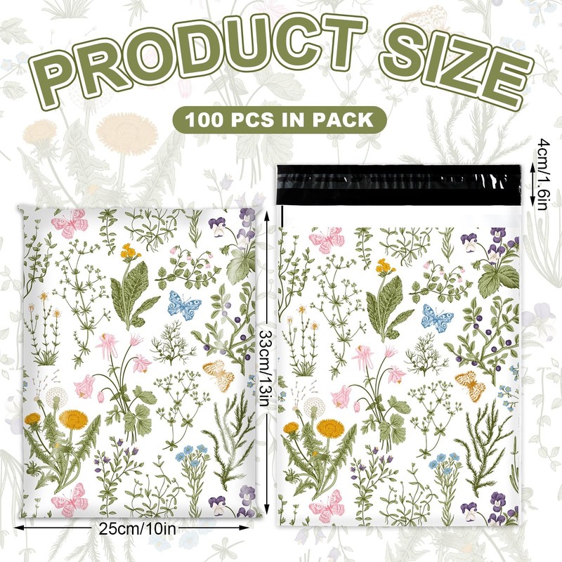 100 Pcs Spring Poly Mailers 10 x 13 Inch Wildflower Mailing Bags Green Wild F... gallery