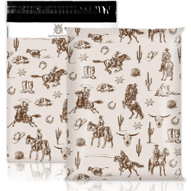 100 Pcs Western Cowboy Poly Mailers 10 x 13 Inch Brown Wild Rodeo Cactus Pack…