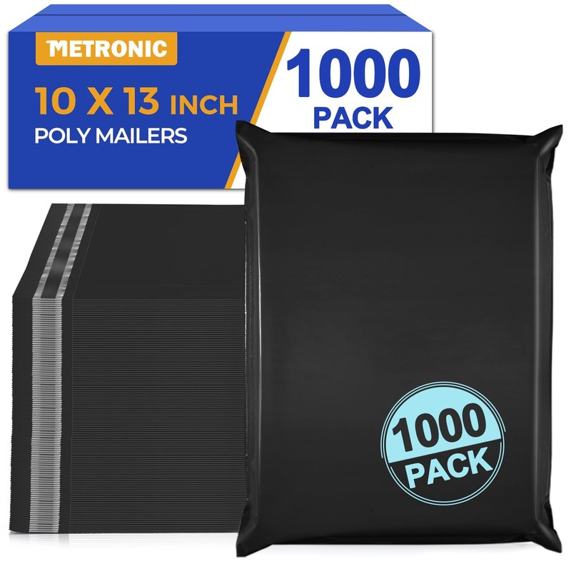 Poly Mailers 10×13 1000 Pack, Strong Adhesive Shipping Bags, Waterproof Black