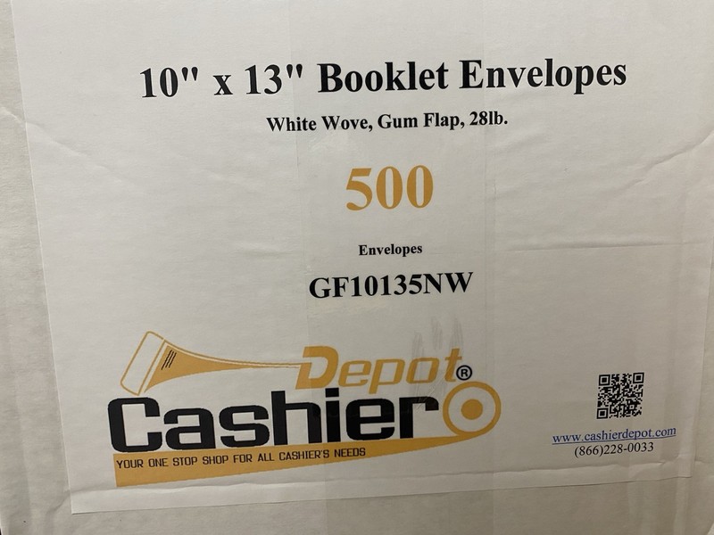 10 x 13 Booklet Envelopes, White Wove 28w (105gsm), Gummed Seal, 500 Qty