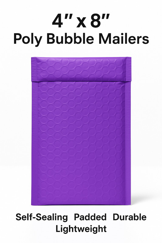 BubbleBox Purple #000 4×8 Poly Bubble Mailers Self Seal Padded Envelopes