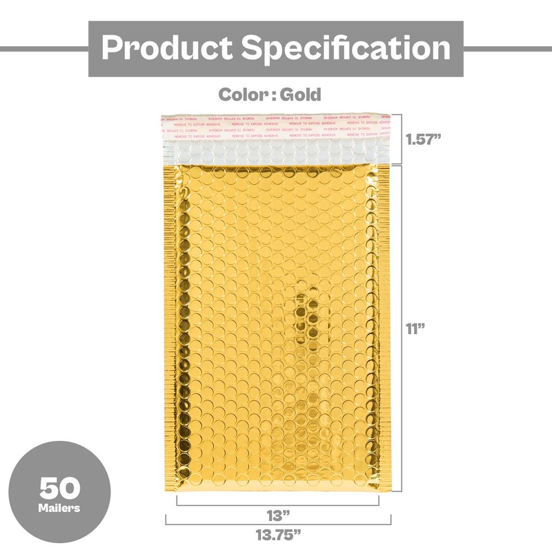 Glamour Gold Poly Bubble Mailers 13.75"x11" Durable Padded Envelope 50 Pack gallery