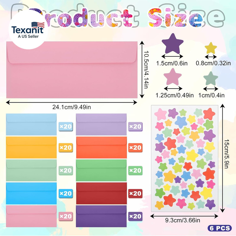 200 PCS Colorful Envelopes #10 Letter Size Business Envelopes Self Seal Square F gallery