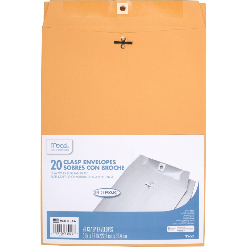Mead Envelopes, 9″ x 12″, Clasp Closure, Brown Kraft x