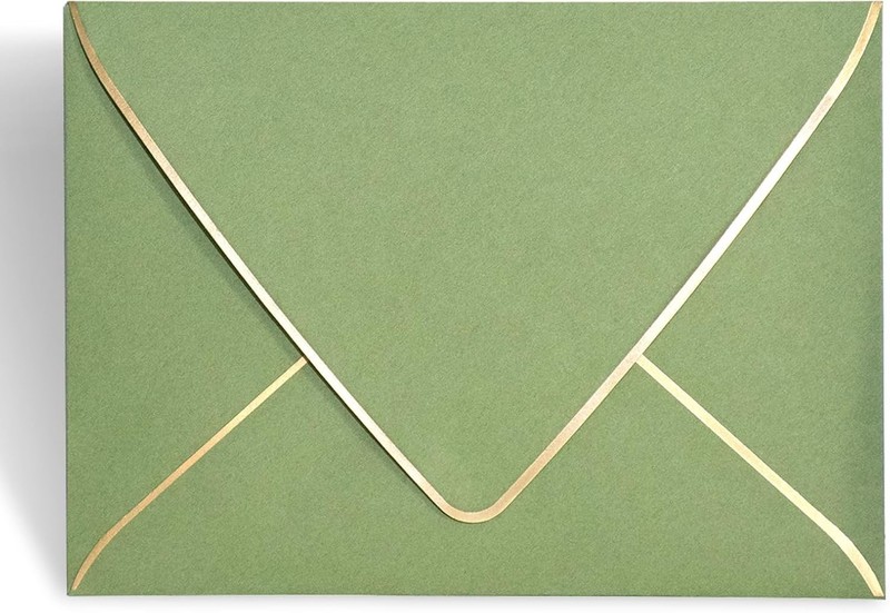 Thick Luxury Sage Green Envelopes with Gold Border - 5.25 x 7.25 Inches, 25 Pack gallery