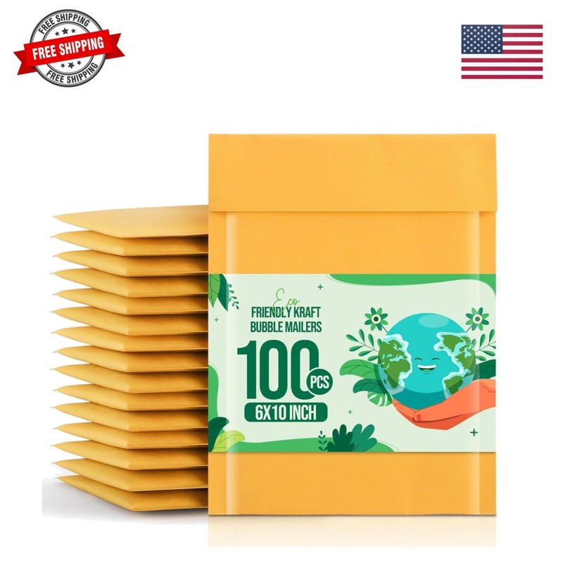 Bubble Mailer 6×10″ 100 Pack Kraft Padded Envelopes Usable Size 6×9″ Kraft Bu…