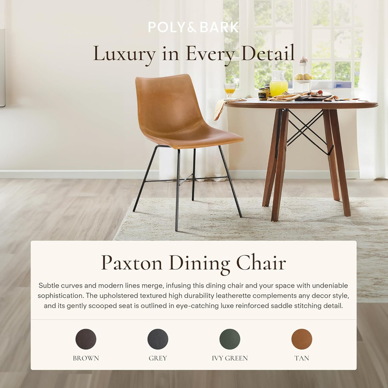 POLY & BARK Paxton Leather Dining Chairs – Set of 2 Modern Dining Room Chairs wi gallery