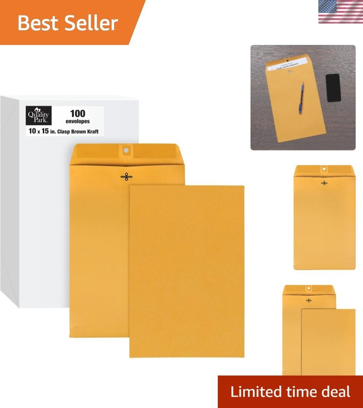 100-Piece Kraft Clasp Envelopes, 10×15 Inches – Ideal for Safe Document Storage