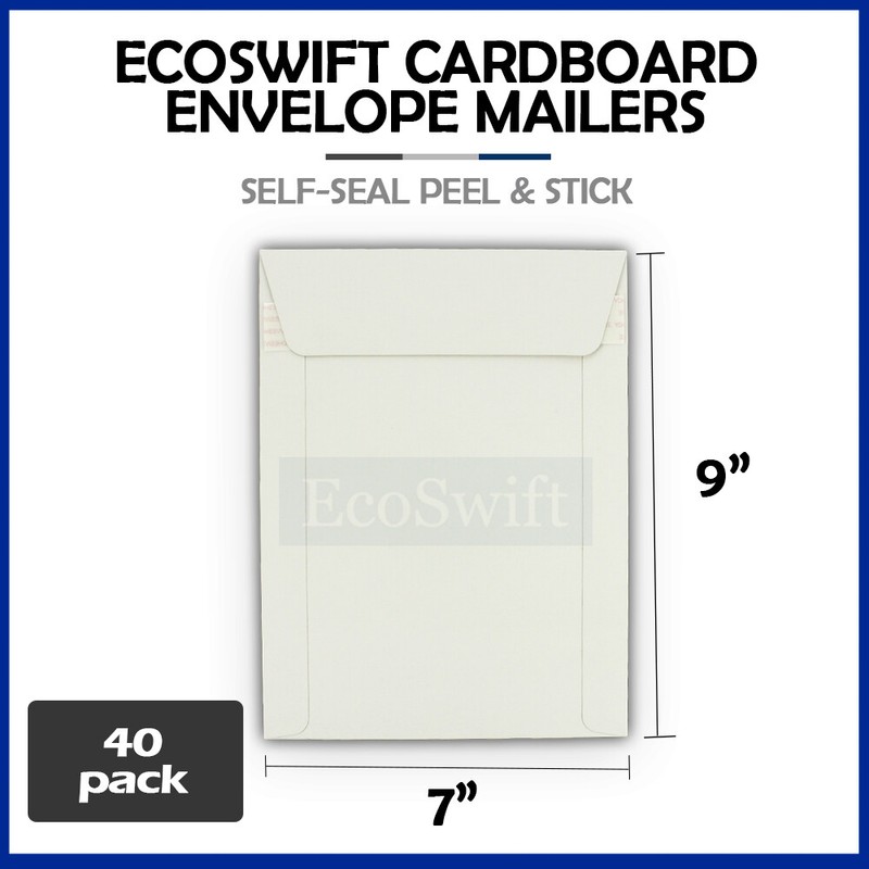 40 – 7 x 9 EcoSwift White CD/DVD Photo Ship Flats Cardboard Envelope Mailers 7×9