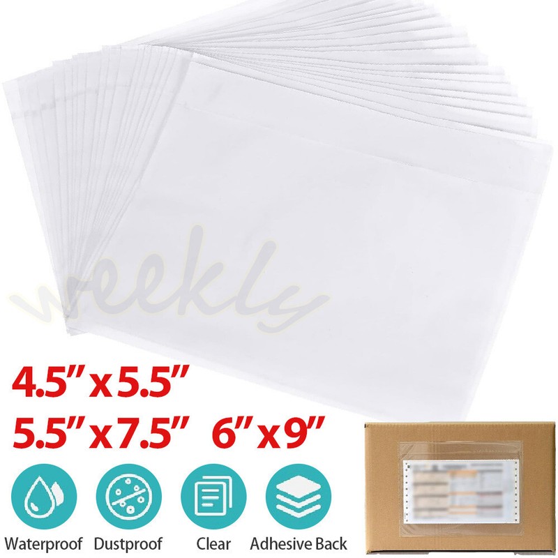 Clear Adhesive Packing List Envelopes 4.5x5.5 7.5x5.5 6x9 Enclosed Slip Pouches