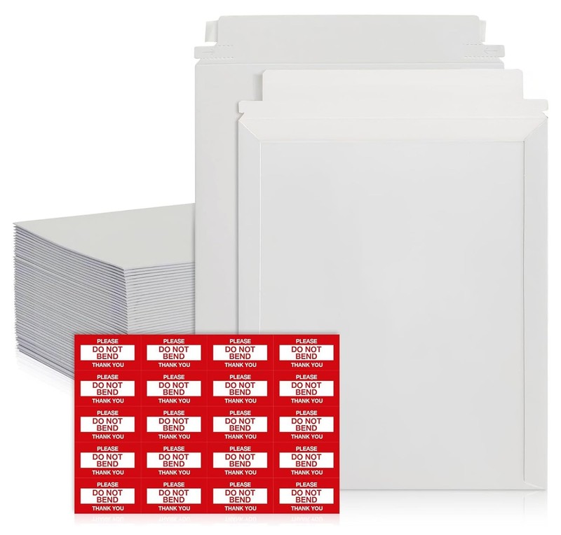 100 PCS 9x12 Inch White Rigid Mailers Self Adhesive Photo Document Envelopes