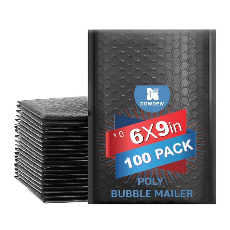 100x 6x9" Black Poly Bubble Mailers, Water-Resistant Padded Envelopes, Self-Seal
