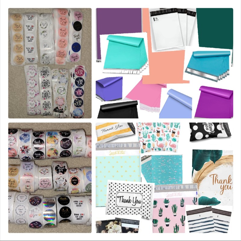 50 Poly Bag Mailer & Thank You Stickers Variety Pack Self-Sealing Shipping Bags