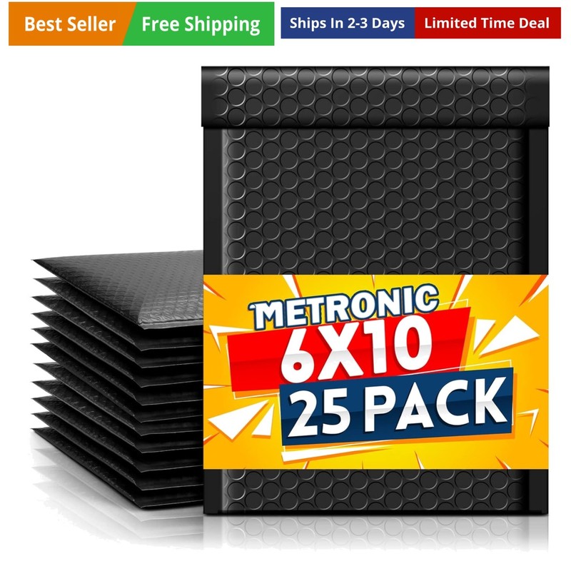 Bubble Mailers 6×10 Inch 25 Pack Usable Size 6×9″ Black Bubble Mailer Waterpr…