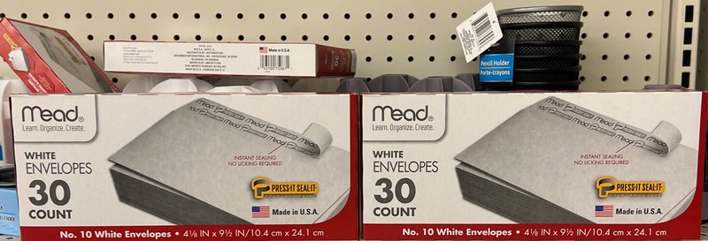 Mead Large Self Adhesive Envelopes 30 Count #10 White 4 1/8 x 9 1/2 Inches USA