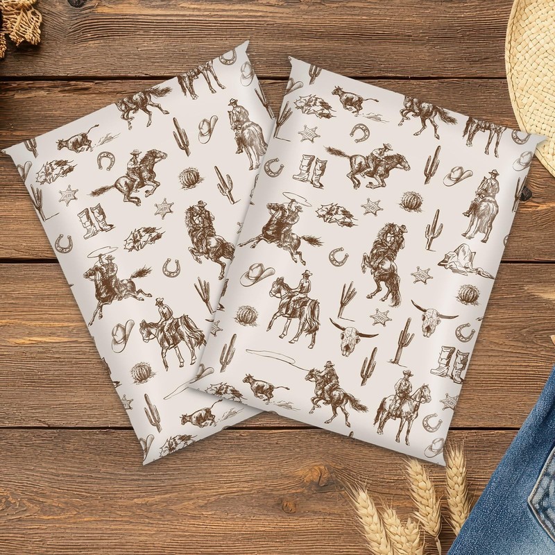 100 Pcs Western Cowboy Poly Mailers 10 x 13 Inch Brown Wild Rodeo Cactus Pack... gallery