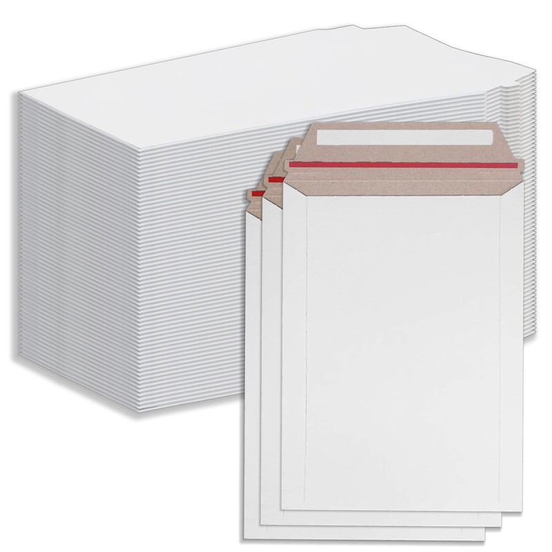 100 Pack 9×12 Inch White Rigid Mailers SelfSeal Stay Flat Cardboard Envelope