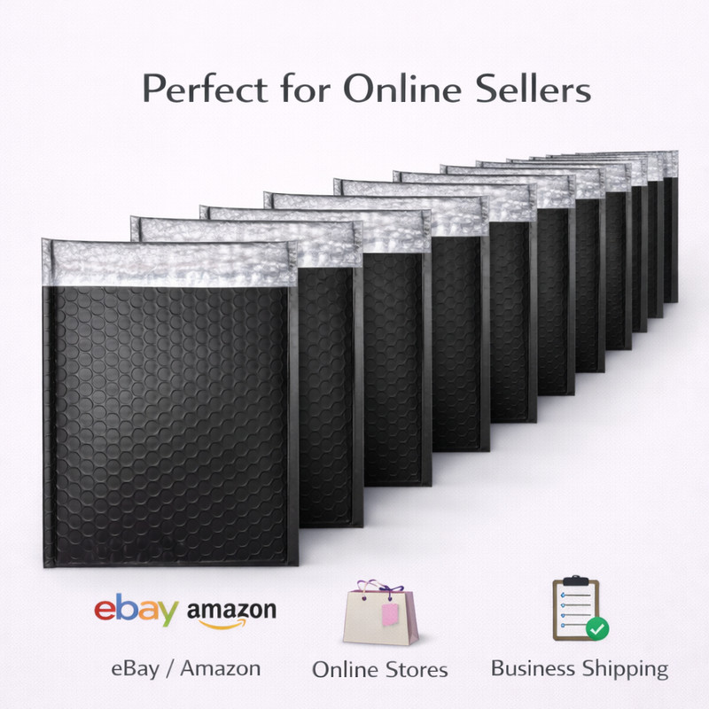 6.5x10 Matte Metallic Black Poly Bubble Mailers Padded Self Seal Shipping gallery