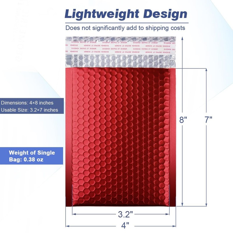 Metallic Matte Red Bubble Mailers - Durable 4x8 Inch Padded Envelopes with Se... gallery