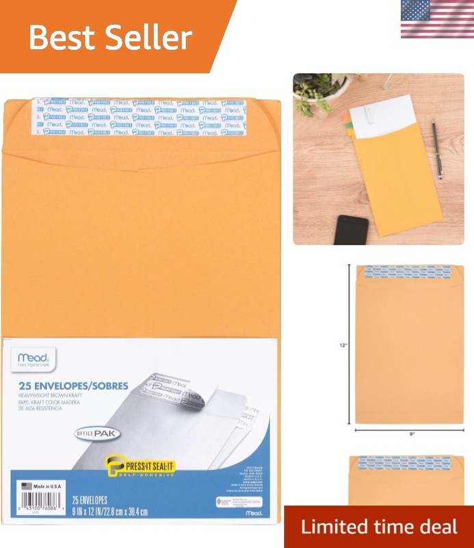 Envelopes, Letter Size 9″ x 12″, Press-It Seal-It Self Adhesive Closure, Brow…