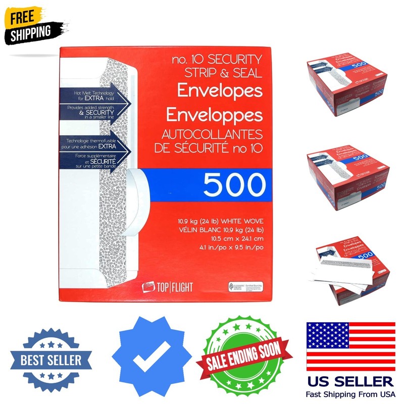 PSTF10NWT Envelopes, Strip & Seal, Security Tinted, White Paper, 24 lb, 500 C…