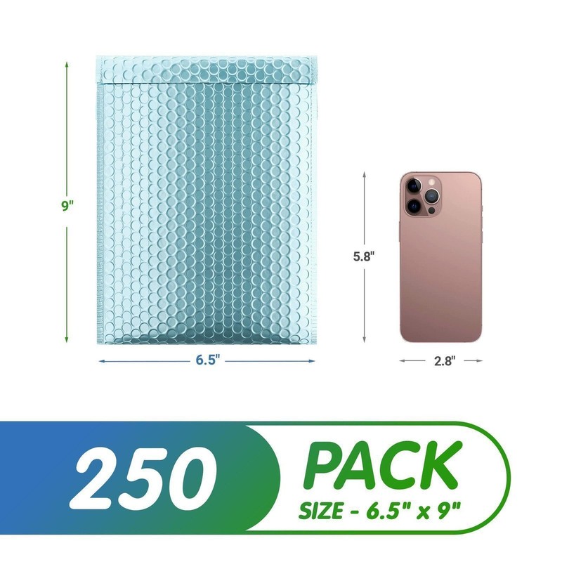 250 #0 6.5x9 Aqua ICE BLUE Metallic Bubble Mailers Padded Envelopes gallery