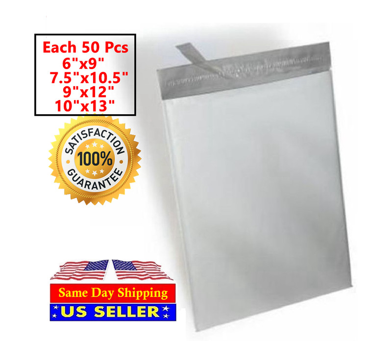 200 Combo Each 50 6X9 &7.5X10.5&9X12&10X13 White Poly Mailer Self Sealing Bags