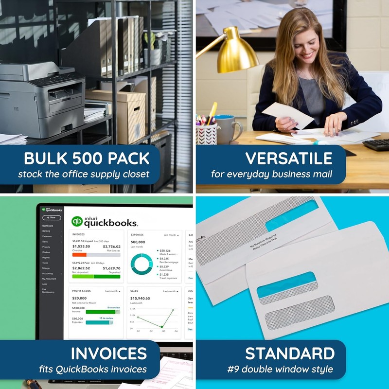 500 No. 9 Flip and Seal Double Window Security Envelopes - Designed for gallery