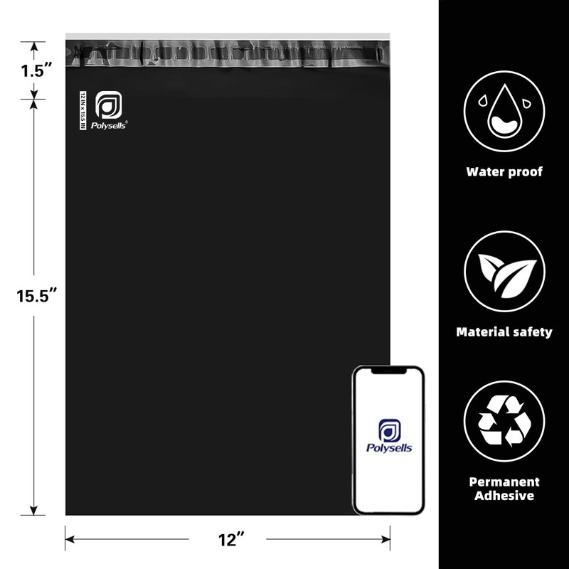 100 pcs 12x15.5 Inches Black Poly Mailers Shipping Envelopes, Strong Adhesive... gallery