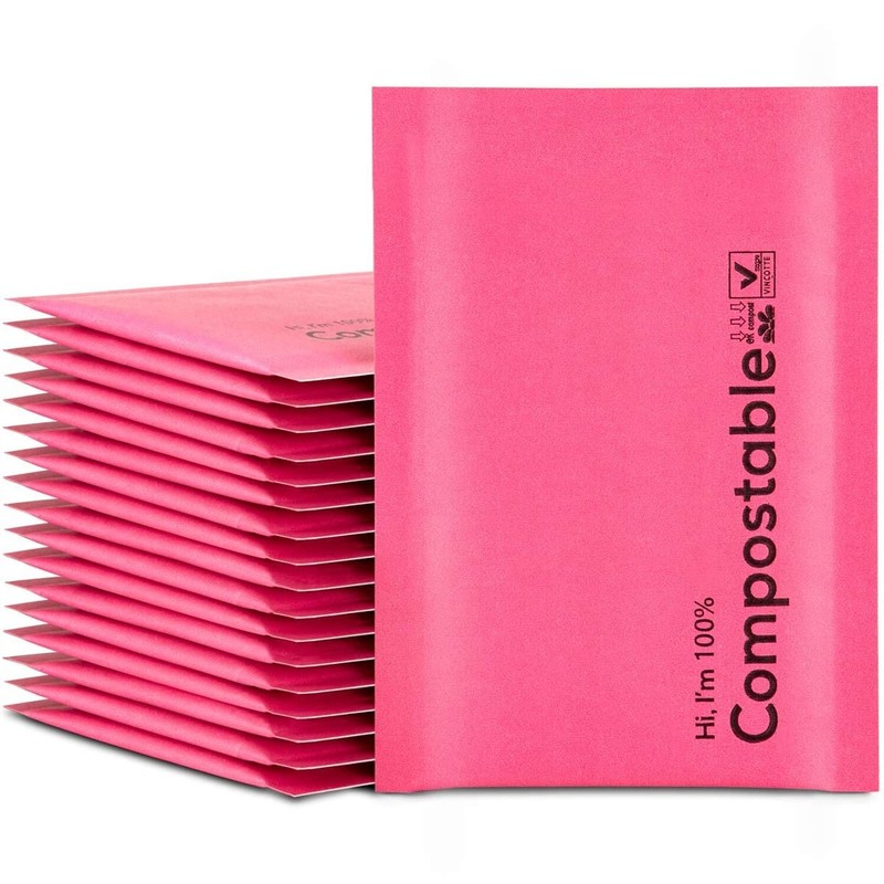6×10 100% Biodegradable Bubble Mailers,25 Count Red #0 Compostable Padded Pac…