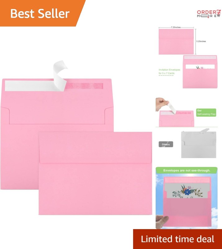 Elegant 50 Pack Pink Self-Sealing 5×7 Envelopes – Perfect for Every Occasion