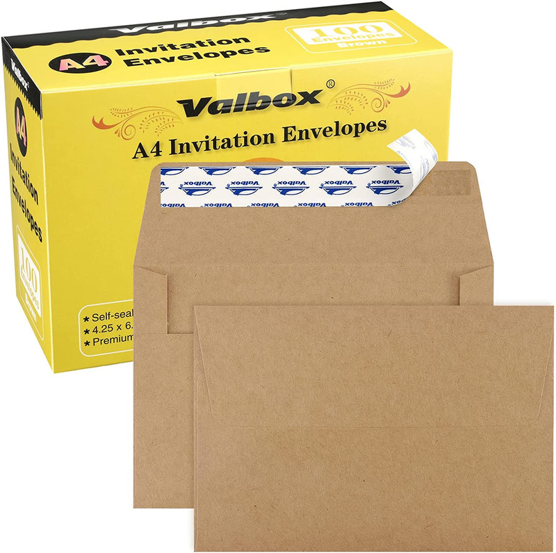 Valbox A4 Photo Envelopes Brown Kraft Paper Envelopes Self Seal for 4X6 Cards