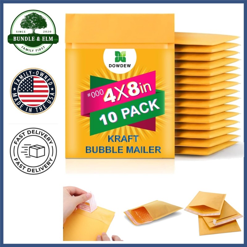 Kraft Bubble Mailers 4×8 – 10 Pack Self-Sealing Durable Shipping Envelopes