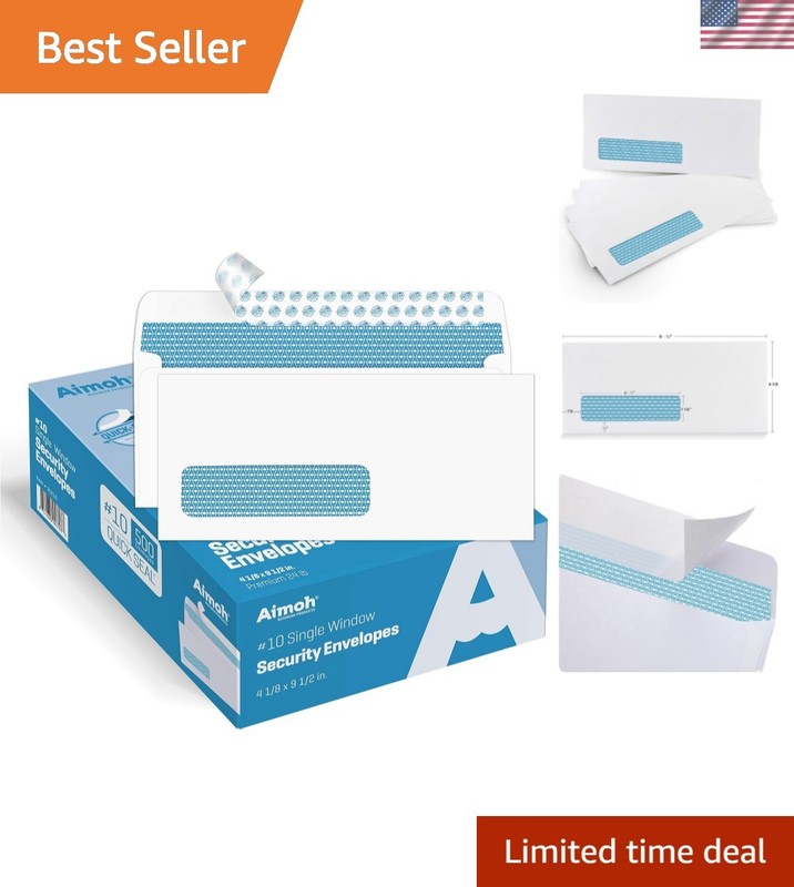 Ultra-Strong Quick-Seal Security Envelopes, 4-1/8 x 9-1/2, Left Window, 500 Pack