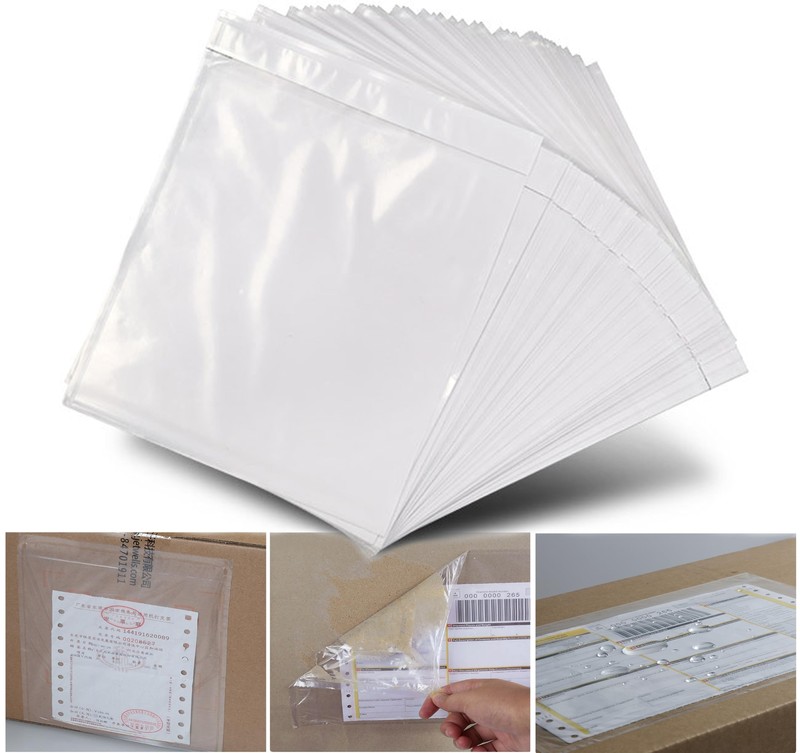 Clear Shipping Label Sleeves 7″ x 5.7″ – Packing Slip Pouches with Strong Adh…