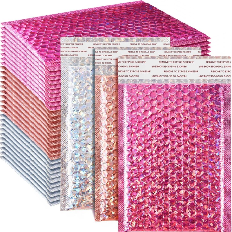 Henoyso 60 Pcs 6 x 9.5 Inch Holographic Bubble Mailers Metallic Bubble Envelo…