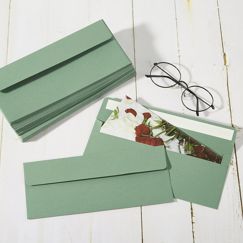 100 Pack Sage-Green #10 Business Envelopes Self Seal Standard Envelopes for Offi gallery