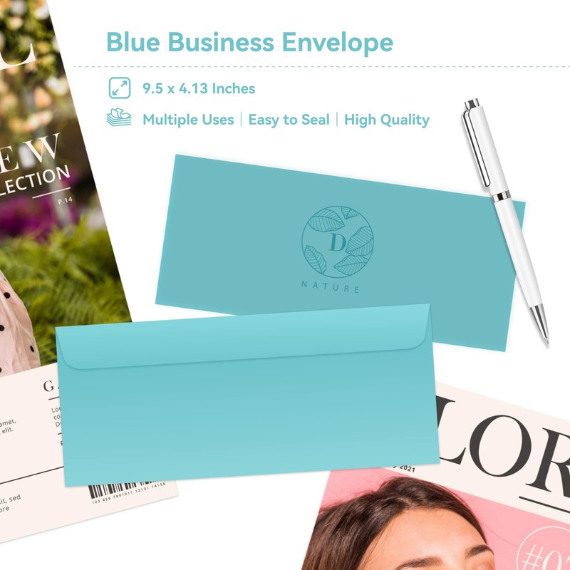 Business Envelops 200-Pack #10 Blue Envelopes Standard Square Flap Gummed Sea gallery