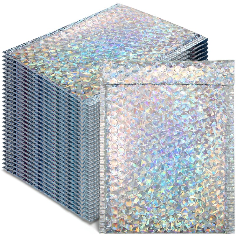 30 Pieces Holographic Bubble Mailers 4×8 Inch Padded Mailer Holographic Bubbl…