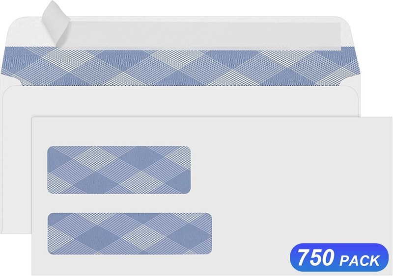 750#9 Double Window Security Envelopes, NO.9 Self Seal White Envelopes Designed