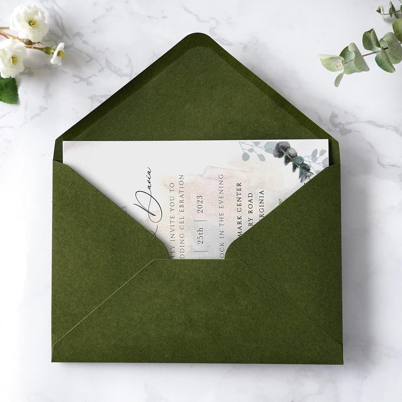 Self-Seal 50 Pack Olive Green 5x7 Envelopes - Ideal for Weddings & Events gallery