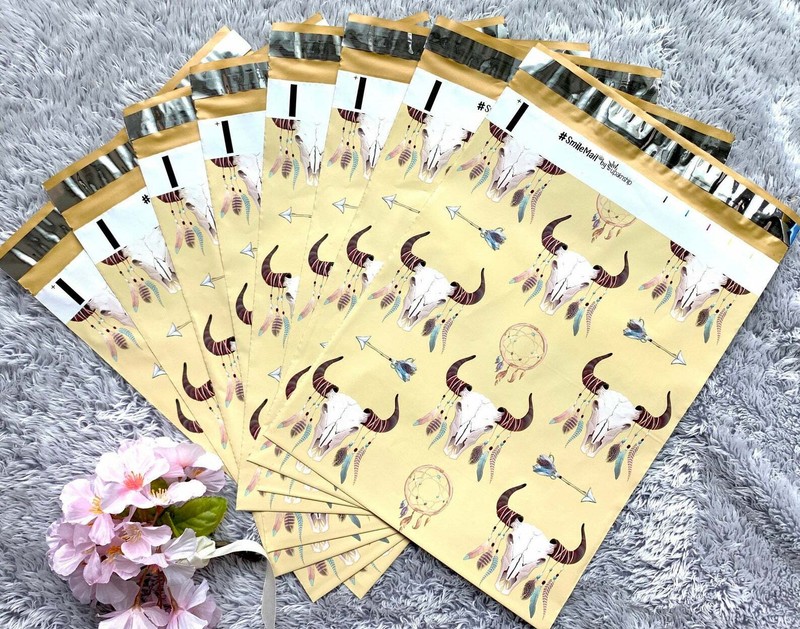 100 Designer Printed Poly Mailers 10X13 Shipping Envelopes Bags BOHO SKULL